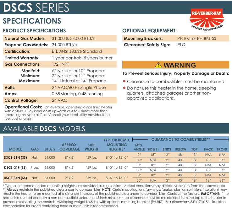 DSCS Series - Patio Heater Single Stage High Intensity