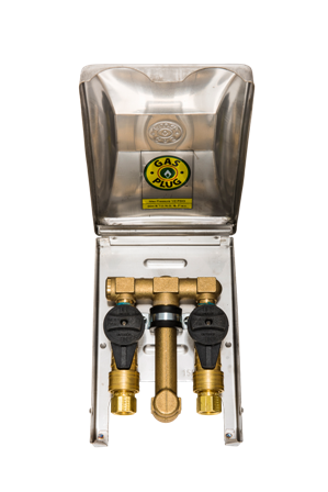 GO101-DBL-SS-L90 Double Stainless Steel Gas Plug™ (Bottom Inlet)
