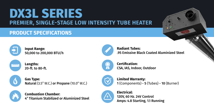Brant DX3L Premier Single Stage Low Intensity Tube Heater 40 Feet (100,000 BTU) NG